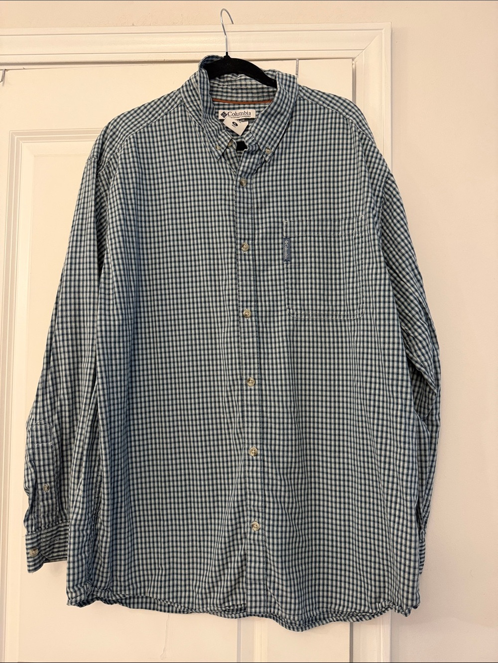 Columbia Men’s Blue and White Gingham Button-Down Shirt
